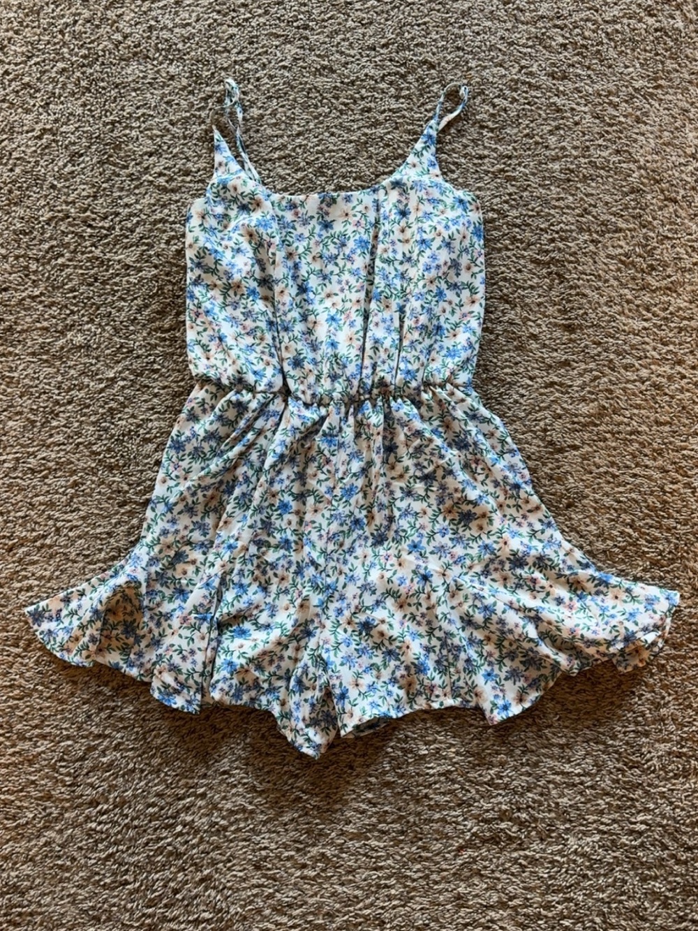 Daytrip White Floral Romper with Blue & Green Print